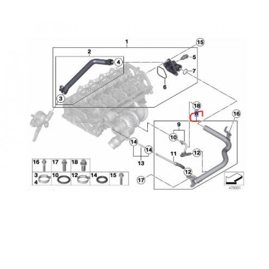 11537600594 BMW F20 F21 F30 F31 F35 N13 Motor Soğutma Sıvısı Borusu ORJINAL