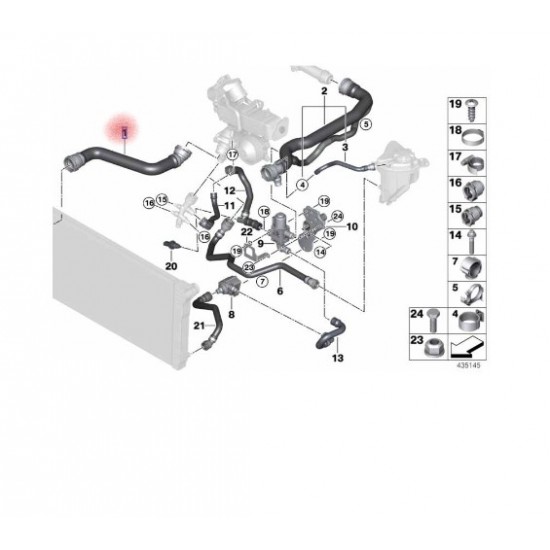 17127809821 BMW F07 F10 F11 520d 525dx RADYATÖR ALT HORTUMU RAPRO 19484