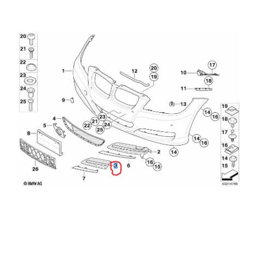 51117138417 BMW E90LCI E91LCI Ön Tampon Izgarası Sol ORJINAL