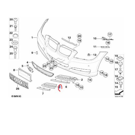 51117138418 BMW E90LCI E91LCI Ön Tampon Izgarası Sağ ORJINAL